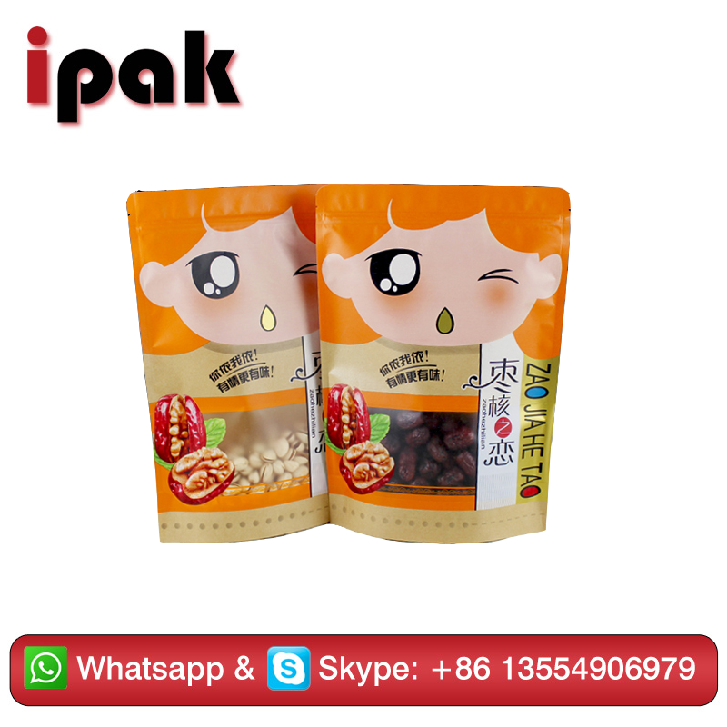 Wholesale Custom Printed Brown Kraft Paper Stand Up Chia Seeds Packaging Bag With Clear Window